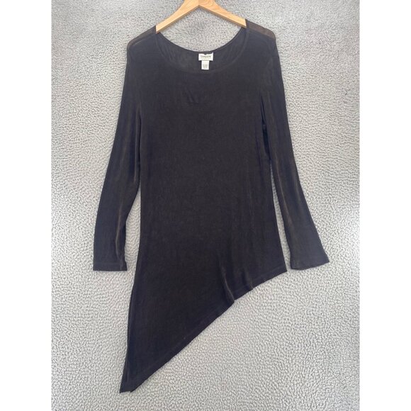 Chicos Top Womens 2 US Large Brown Travelers Stretch Asymmetric Tunic Slouchy - Picture 1 of 10
